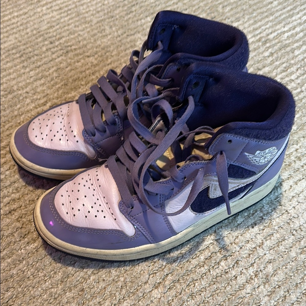 Purple and White High-Top Jordan Sneakers
